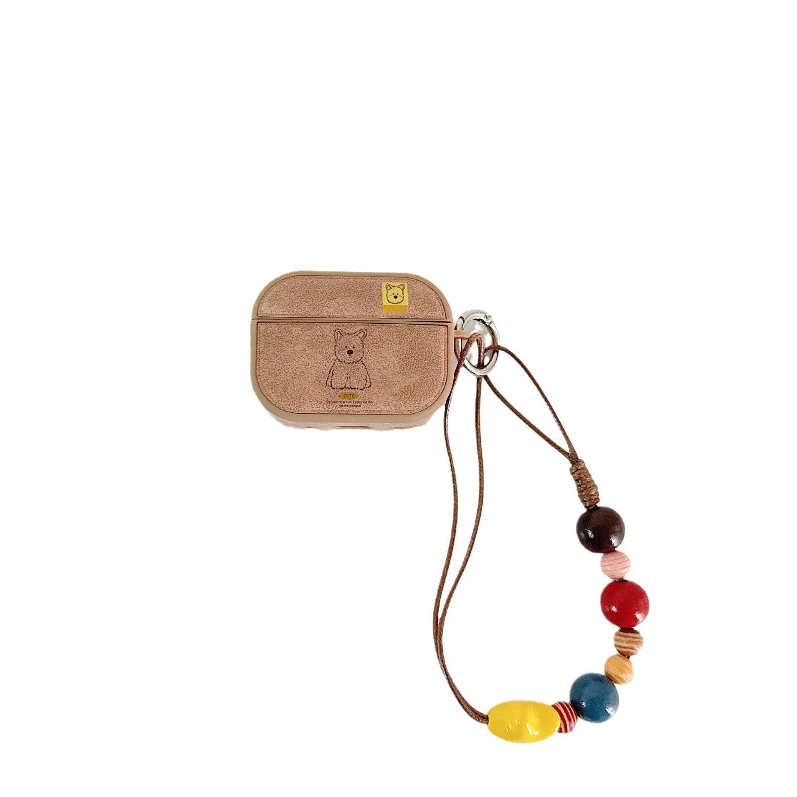 Brown dog magnetic TPU earphone sleeves for AirPods cases showing all-in-one design with lanyard clip