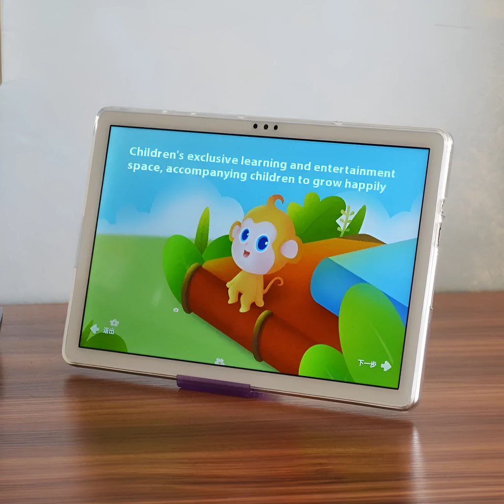Clear transparent ultra-thin silicone protective case for a tablet on a plain background.
