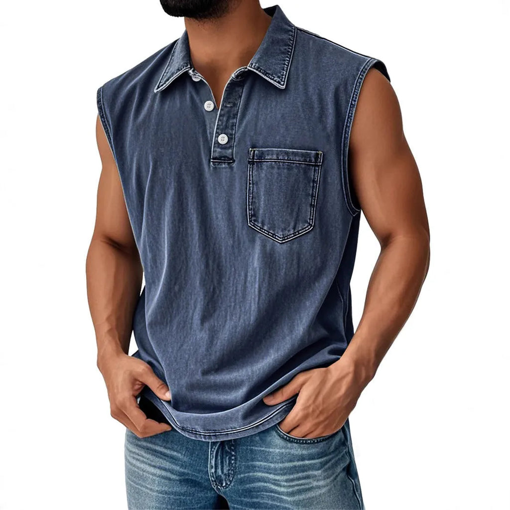 Man wearing a short sleeve polo shirt with a 3D digital printed graphic design in a loose, casual fit.