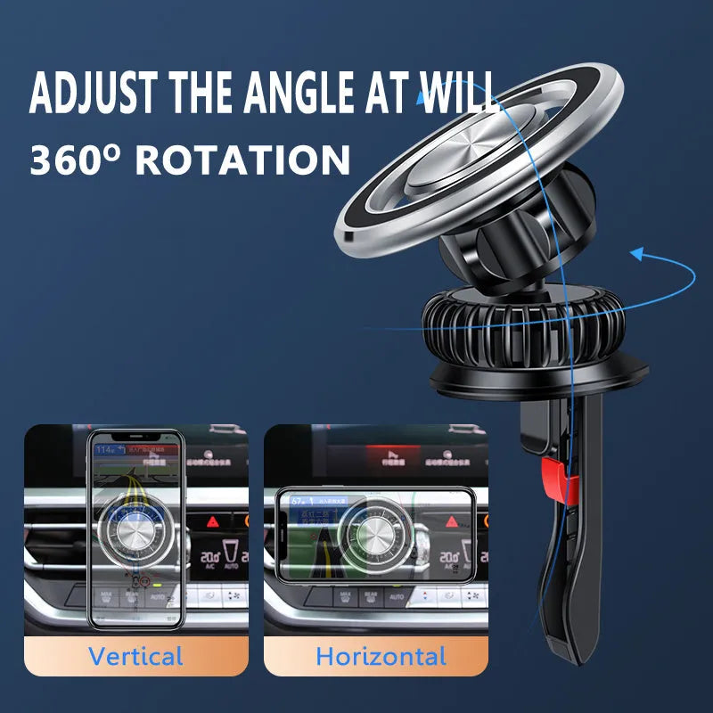 Silver air vent magnetic car phone holder with alloy construction and ABS mounting bracket