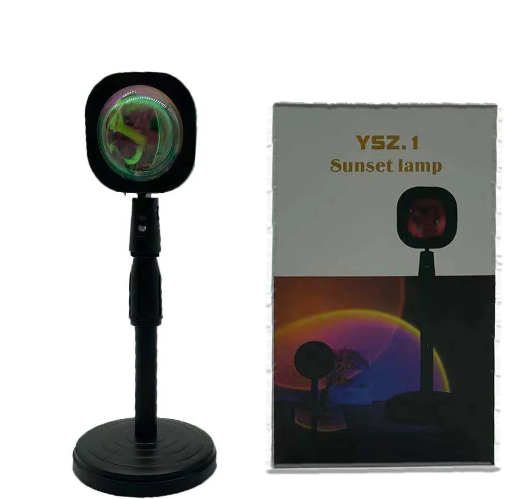 Sunset red rechargeable rainbow projection lamp with USB power connection and push-button control