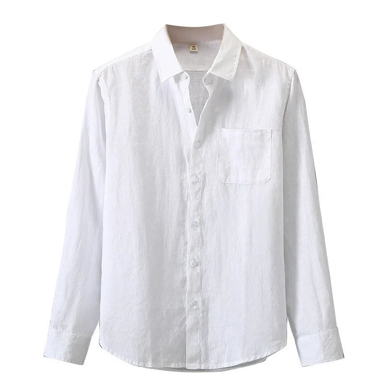 Men's linen long sleeve Chinese style cardigan in loose fit available in multiple colours