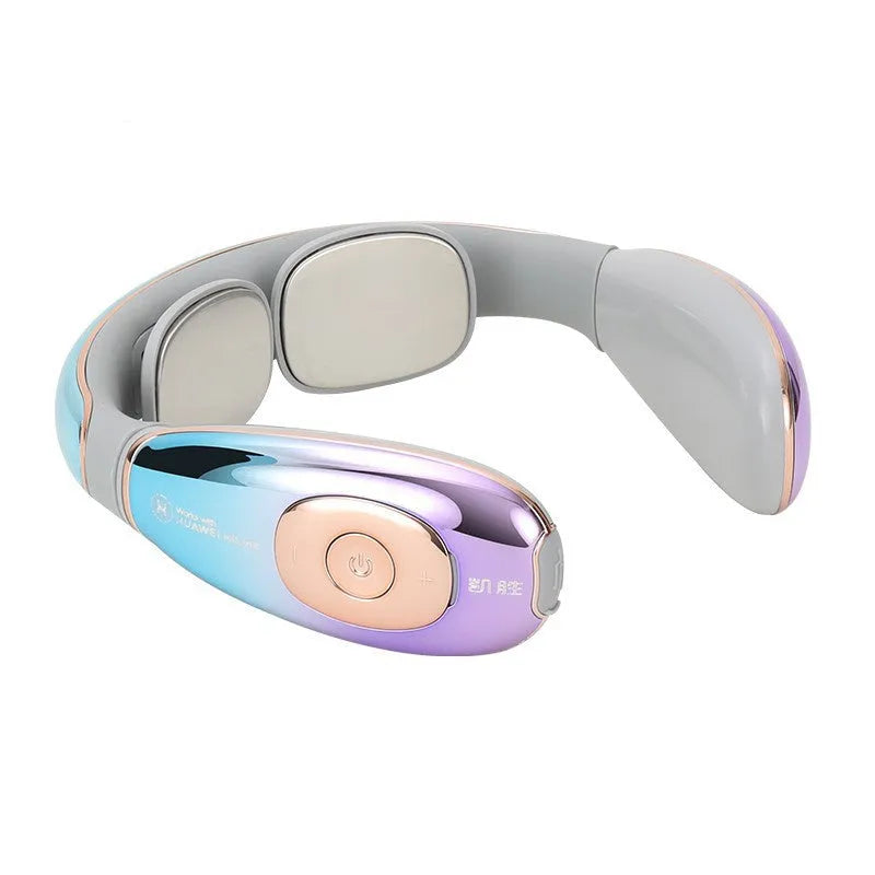 Rechargeable neck massager in white with handheld remote control and kneading function