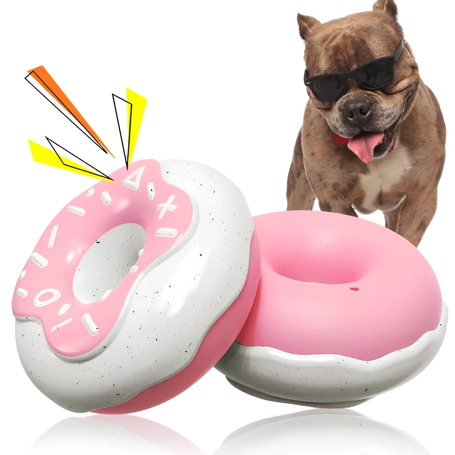 Pink yellow chocolate TPR donut dog toy with teeth-cleaning texture for small medium dogs