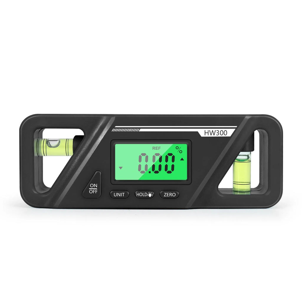 Black digital magnetic inclinometer showing angle display on a metal surface.