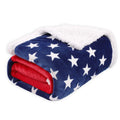 Striped polyester blanket in American style pattern showing three size options