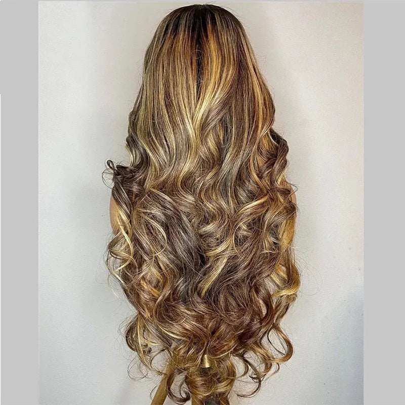 Front lace synthetic wig with gradient colour long curly style and side bangs