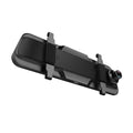 Black rearview mirror driving recorder with 10-inch touch screen display mounted in a car.