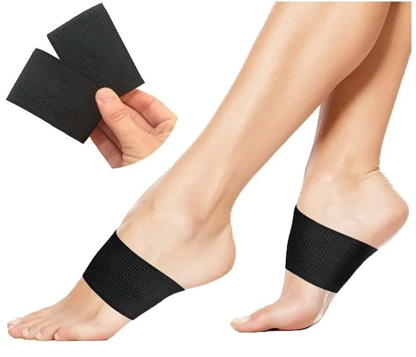 Elastic PU arch support bandage for flat feet, shown in heart style and ordinary style designs.