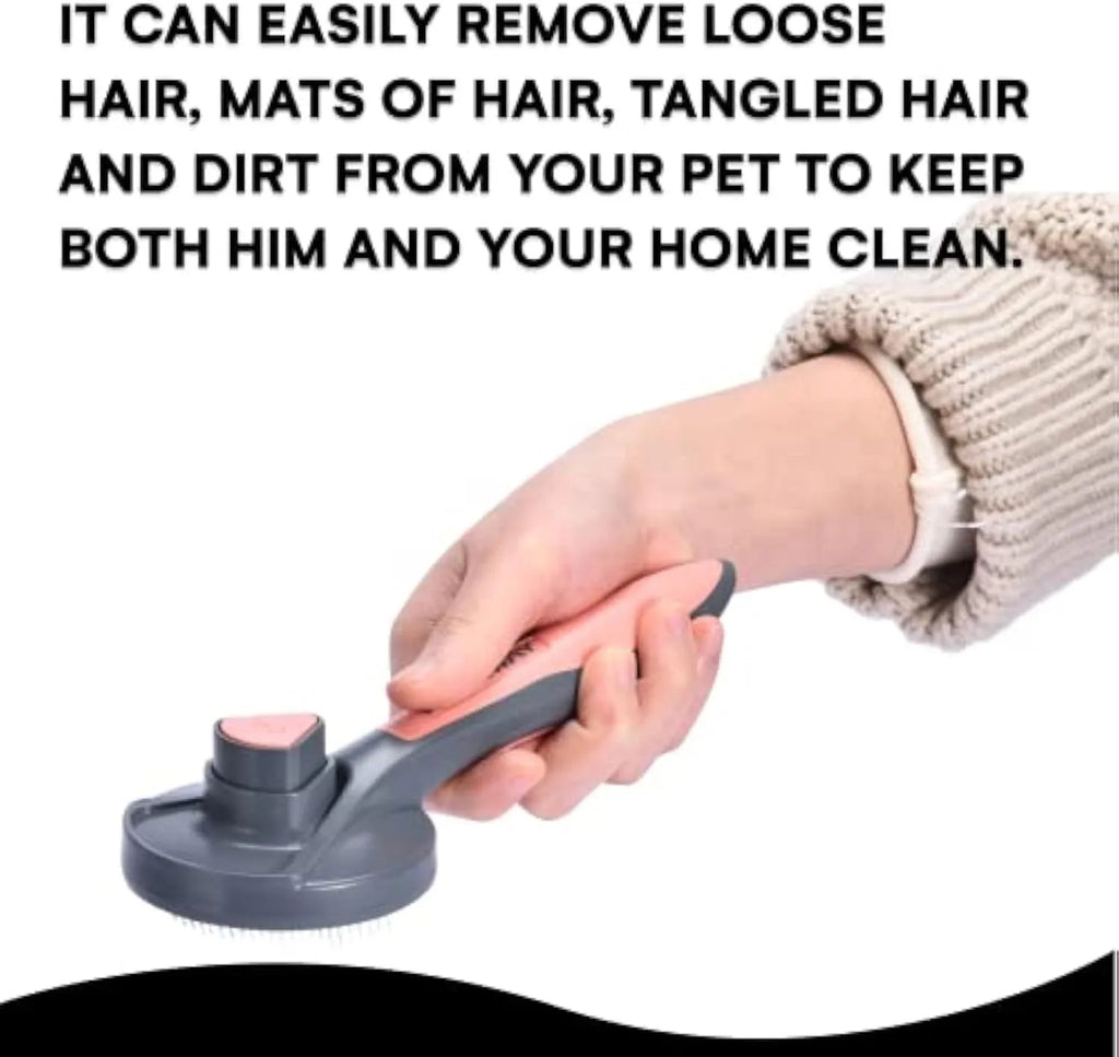 Self-cleaning slicker brush for cats and dogs with grey, green, and pink handle options