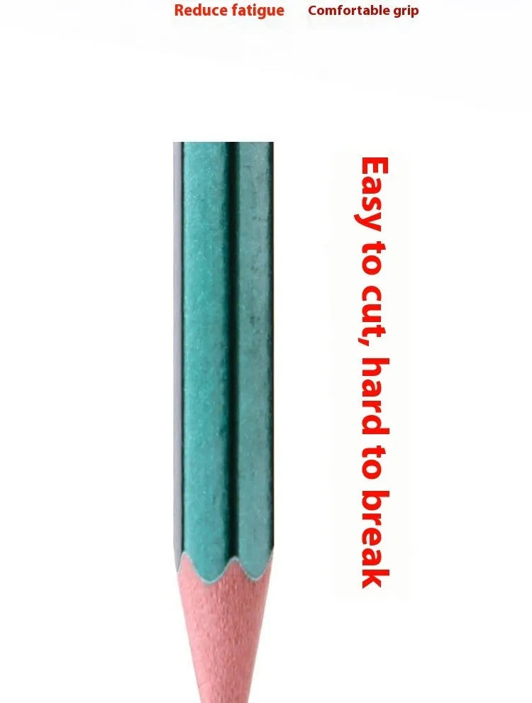 Green rod pencil set showing six-angle wooden barrels with 2B and HB graphite grades