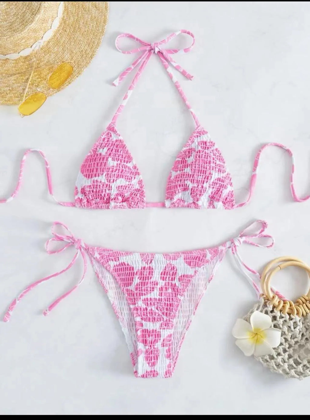 Women's halter bikini set with floral pattern briefs in multiple colour options