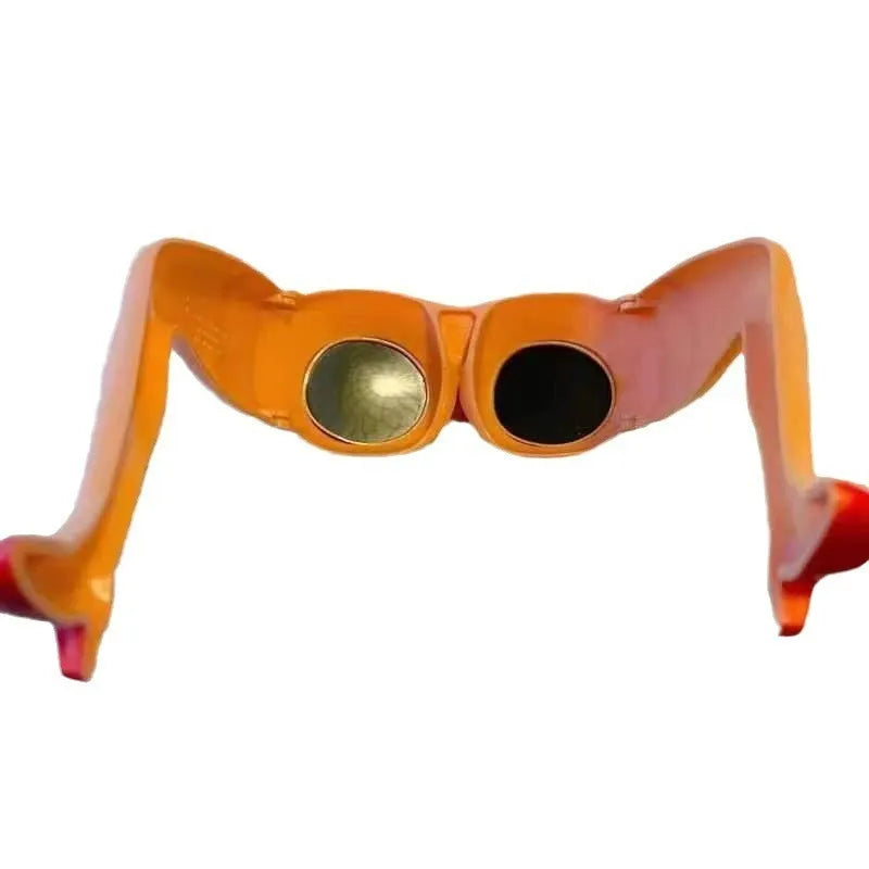 Orange plastic sunglasses with a novel leg and hip personality design on the frame.