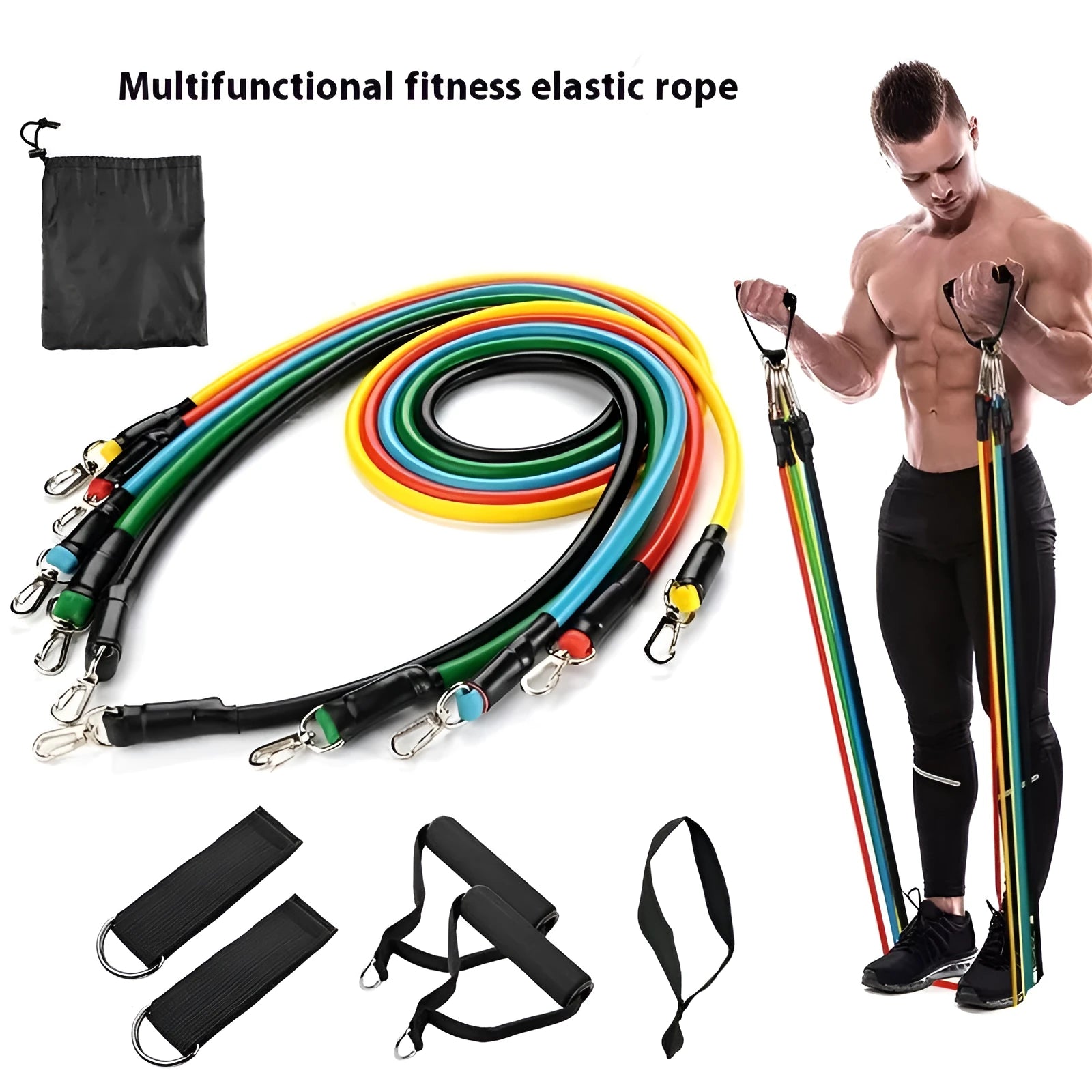 Door sports 11-piece combination pulling rope set with ABS construction and adjustable anchor attachments
