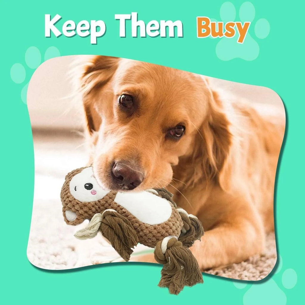 Stuffed squeaky dog toy bundle with lion and monkey plush designs for medium to large dogs