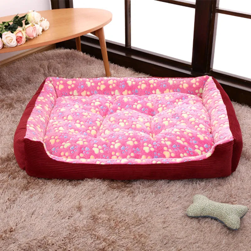 Beige soft plush dog bed with raised sides, shown in a medium size for a small dog.