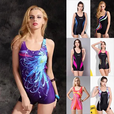 Women's quick-drying one-piece swimsuit in conservative sleeveless style