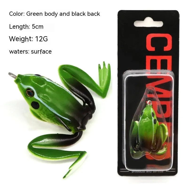 Bionic Real Thunder Frog Snake Head Luya fishing lure with double hooks in grass green colour