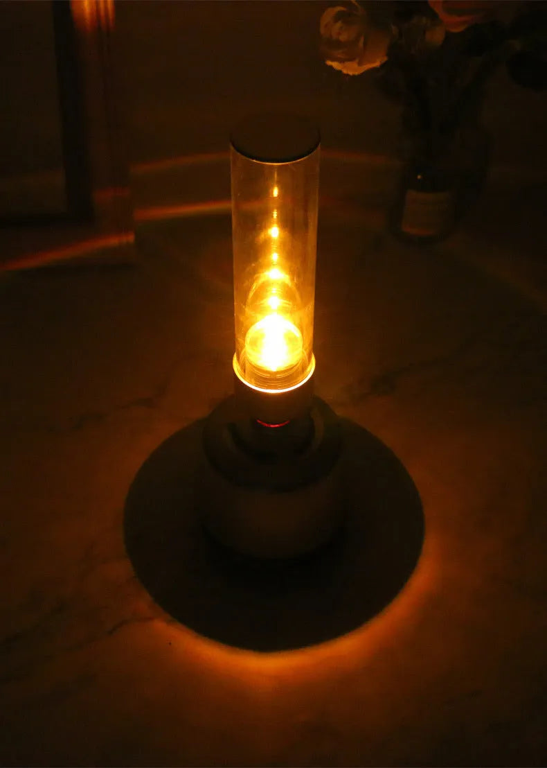 White silver candlelight Bluetooth speaker night light with cylindrical design