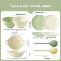 Solid colour ceramic dinnerware set with seven pieces in a minimalist Japanese style, presented in a box.