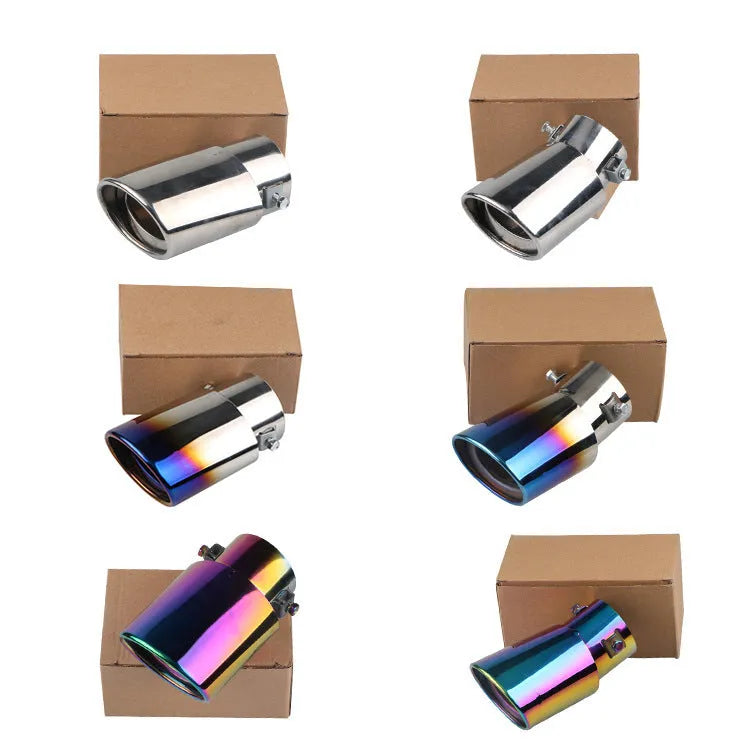 Stainless steel car exhaust tail pipe in baked blue or silver finish with 140mm length