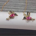 Personalised long drop earrings with bird design and mixed zirconium wings in three colour options