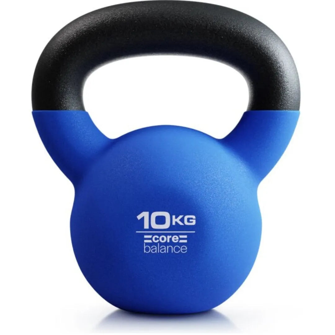 Blue cast iron dumbbell shaped like an immersion teapot on a plain background.