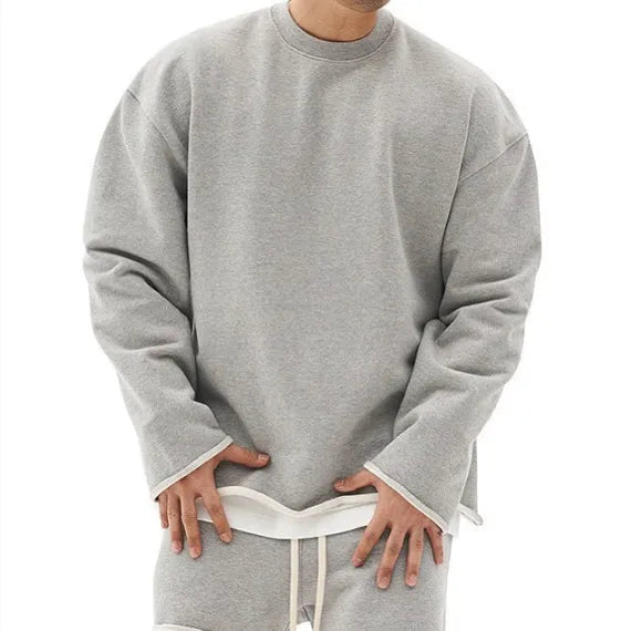 Men's cotton blend loose fit round neck pullover sweater in khaki