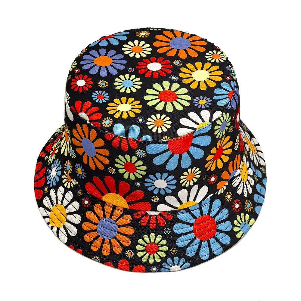Floral pattern polyester bucket sun hat with dome crown design in size M