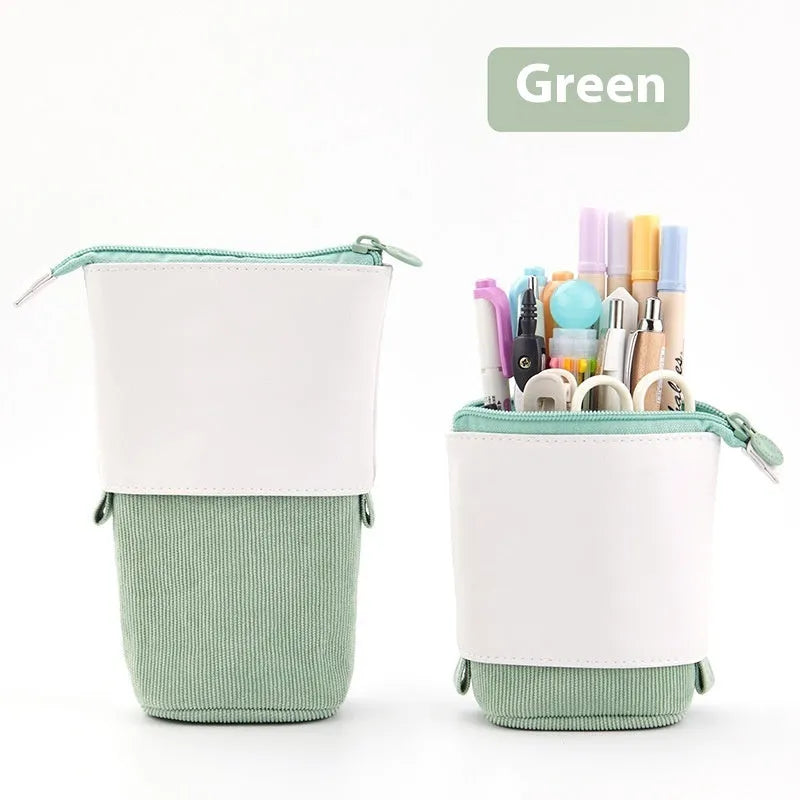 Corduroy drop-down telescopic stationery case in Korean style design