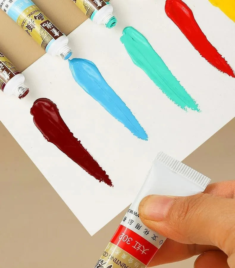 18 colour Chinese painting pigment set with 12ml bottles and plant coating pen