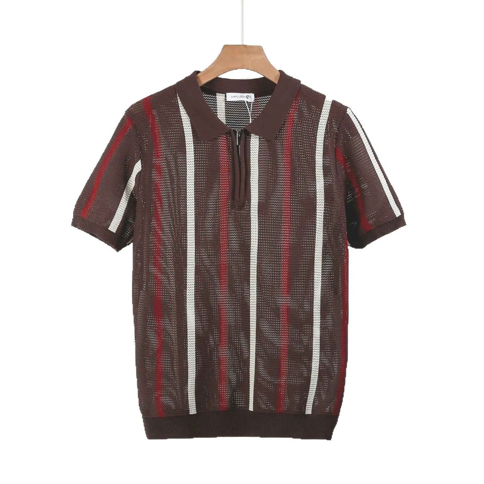 Men's ice silk polo shirt with hollow mesh knitting and zipper decoration in summer colours