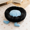 Blue plush kennel-style pet bed with fleece lining for dogs and cats in winter