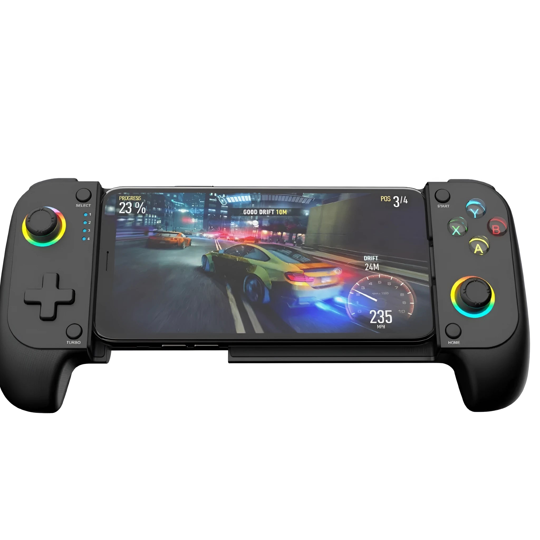 Bluetooth mobile game controller with stretching triggers for Android and iOS devices