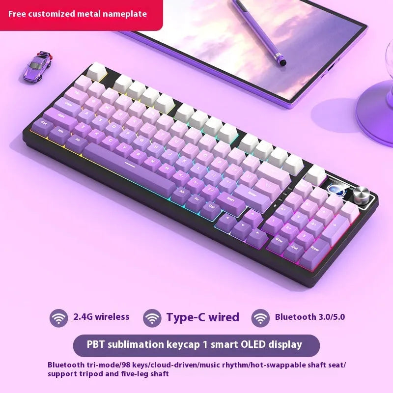 98 key wireless Bluetooth mechanical keyboard kit with metal knob and multiple colour options