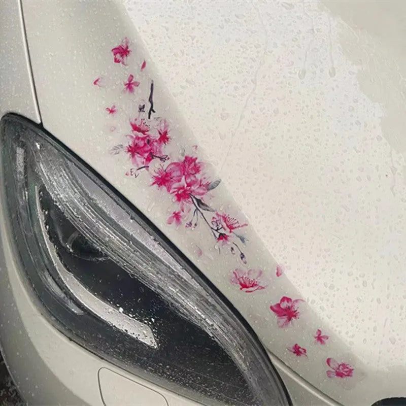 Cherry blossom flower pattern car sticker on vehicle window, available in two size options.
