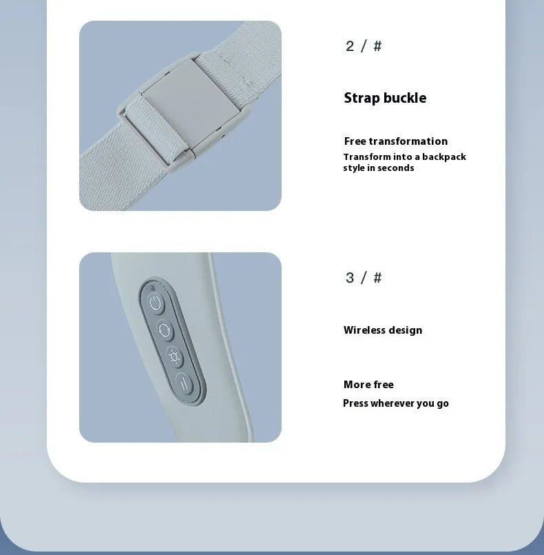 Grey USB-powered neck and back massager with infrared physiotherapy function and dual gear settings