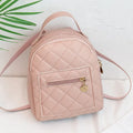 Girls' hard case square backpack with embroidery in white, black, or pink colours, showing soft handle and dimensions.