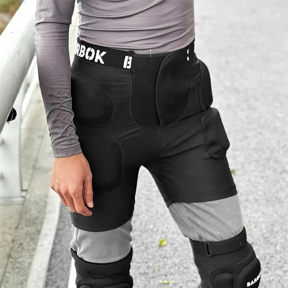 Black adult hip protection pad with NBR foam panels for roller skating and skateboarding