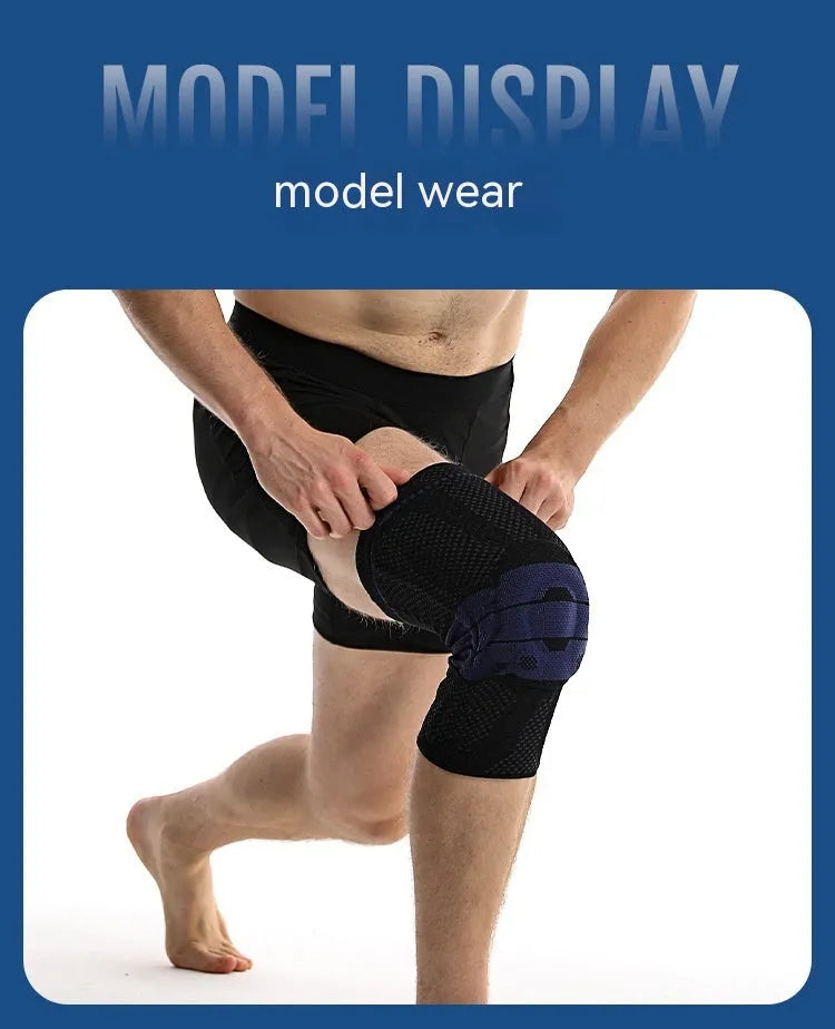Black and blue adult sports knee pad made from nylon and spandex for running and basketball