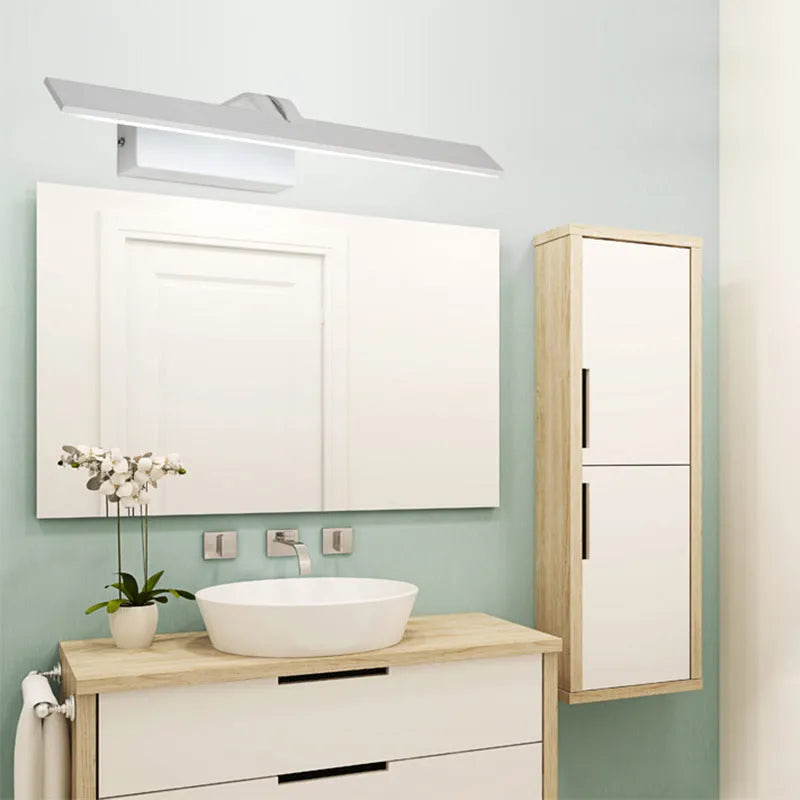 White LED bathroom mirror headlight with tri-colour dimming, shown in 580mm size.