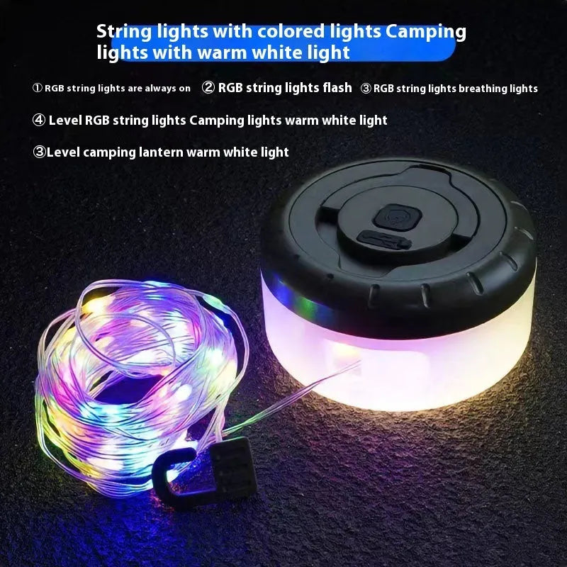Rechargeable outdoor string lights with 30 LED beads in warm white and multicolour modes