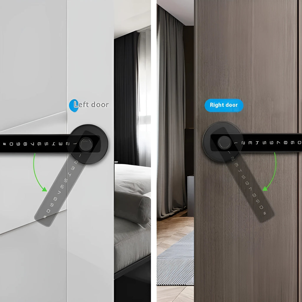 Black spherical smart door lock for wooden interior doors with fingerprint and password entry