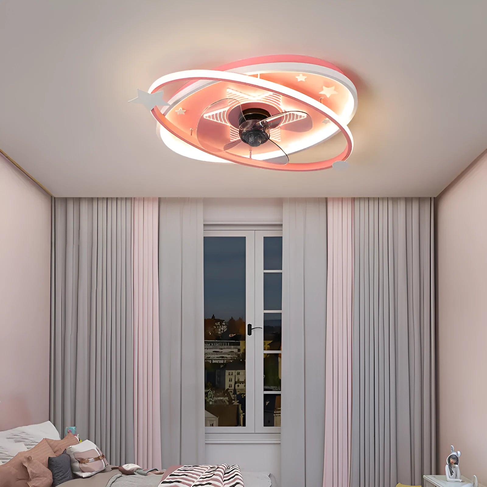 Modern blue children's bedroom ceiling fan light with remote control and acrylic shade