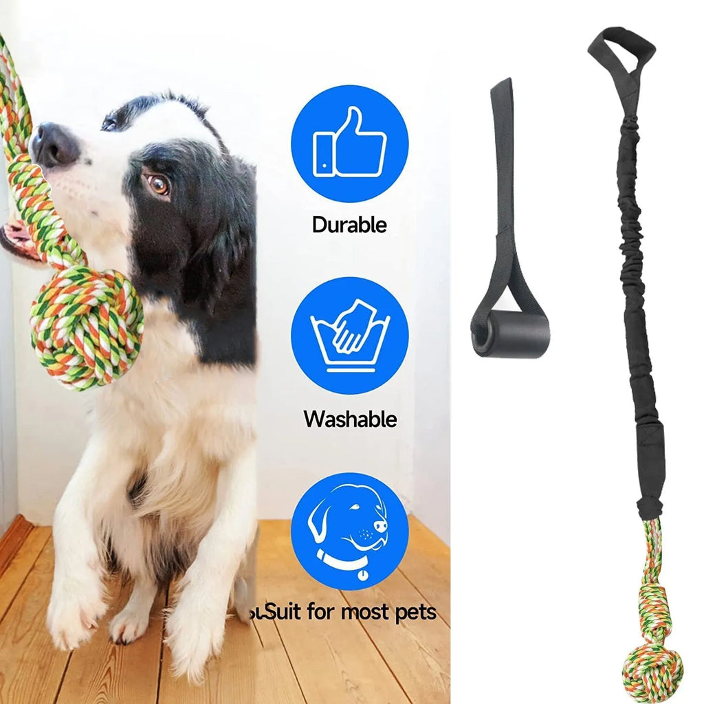 Braided cotton dog tug of war rope toy in red, grey, or black colours for interactive play