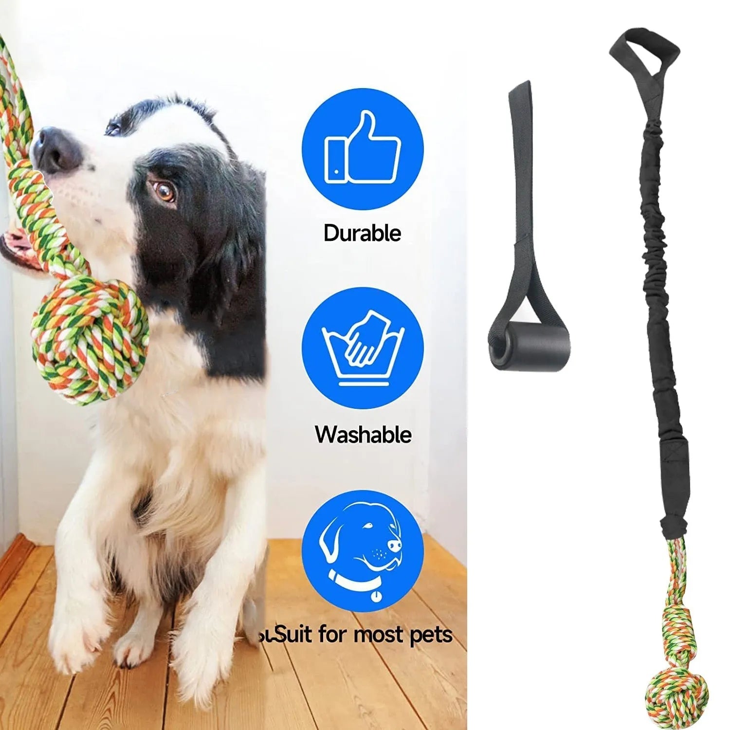 Braided cotton dog tug of war rope toy in red, grey, or black colours for interactive play