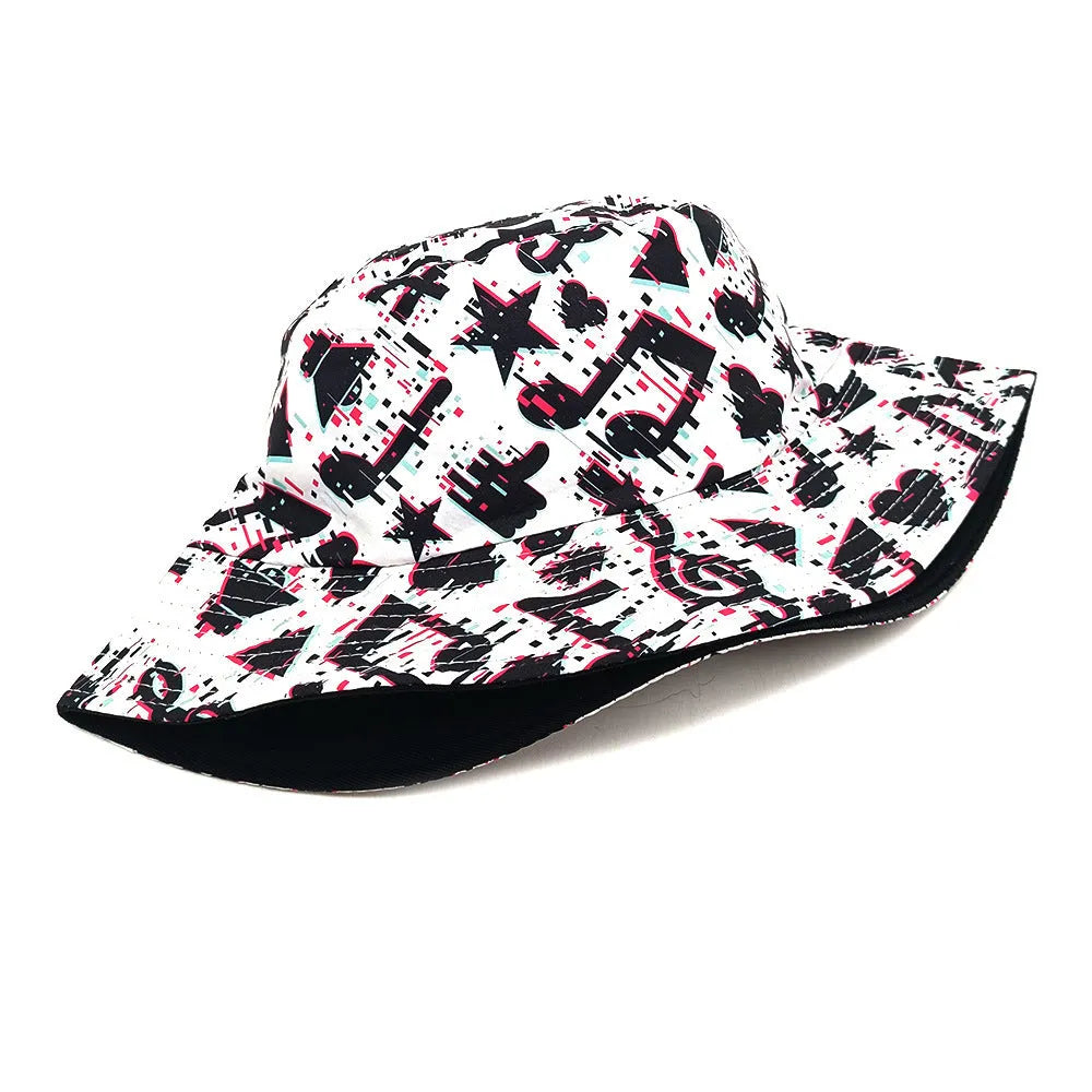 Musical note patterned polyester bucket hat with dome crown in size M fitting 56-58cm