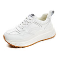 Women's beige cattlehide leather casual sports shoes with English muffin heel and cross strap design