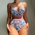 Blue women's high waist push-up bikini swimsuit on mannequin