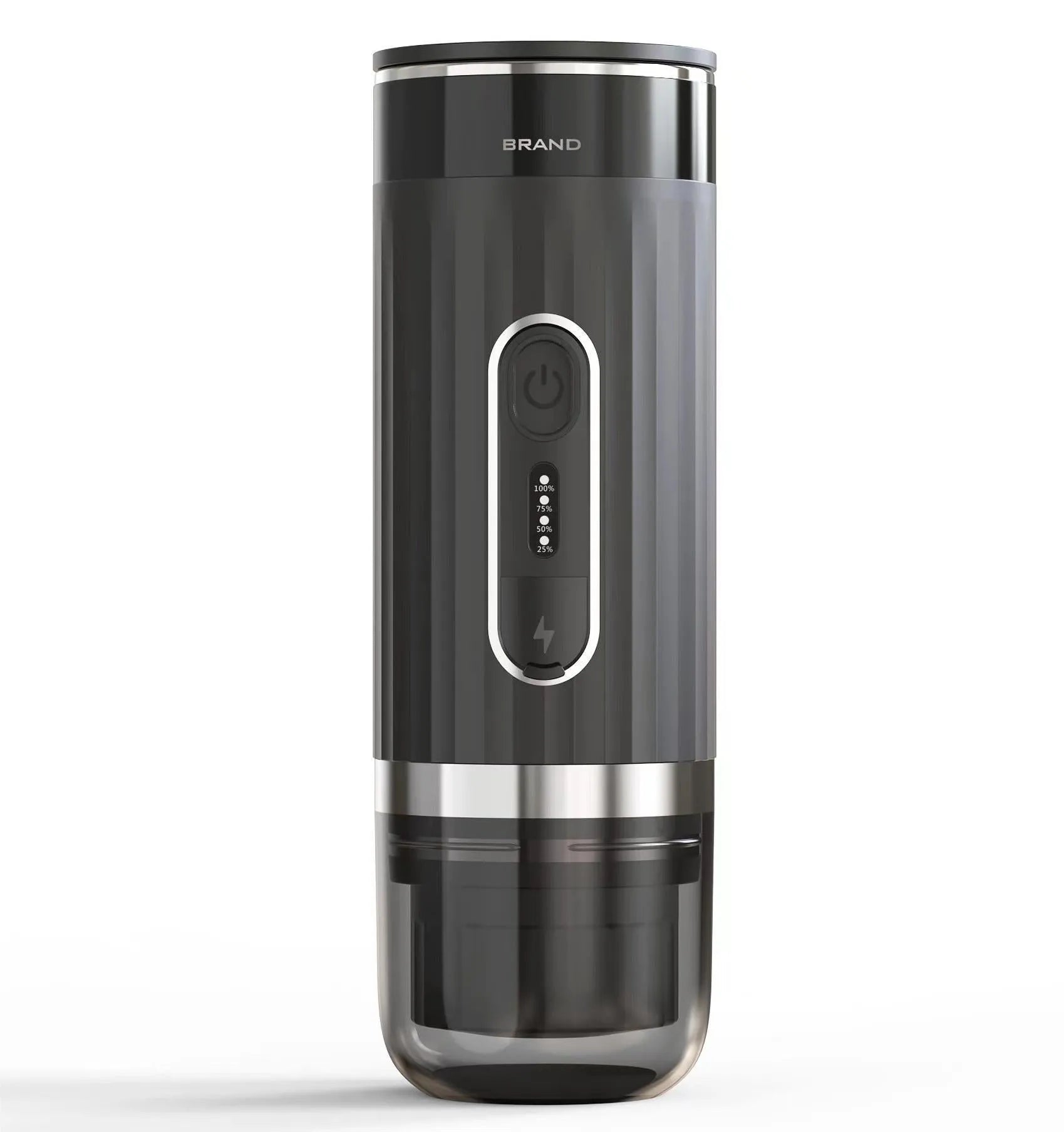 Black portable K Cup coffee machine for camping and car use with USB charging